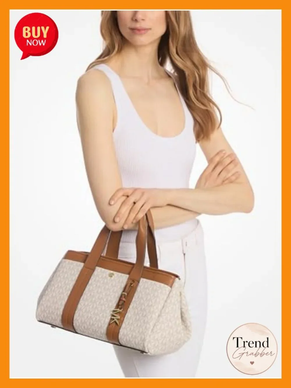 Signature Canvas Satchel with Leather Trim - MK Logo Charm